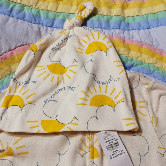 Here comes the sun footie jammies and hat nwt - Picture 2 of 3